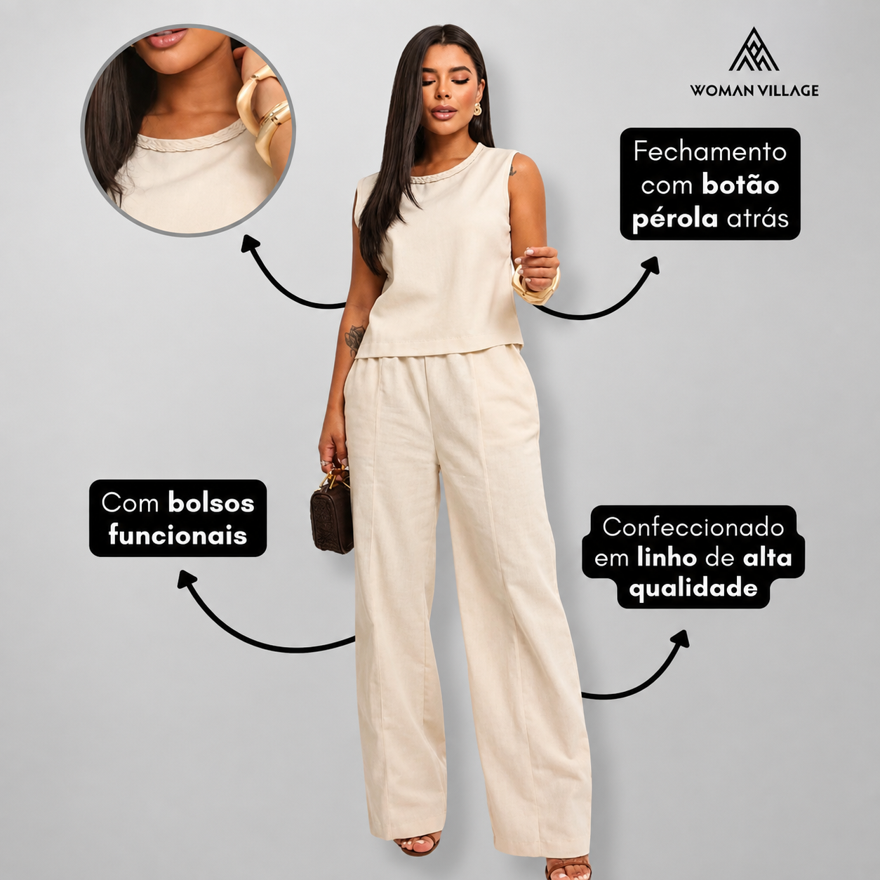(Kit com 2) Conjunto Feminino em Linho Premium - 40%OFF