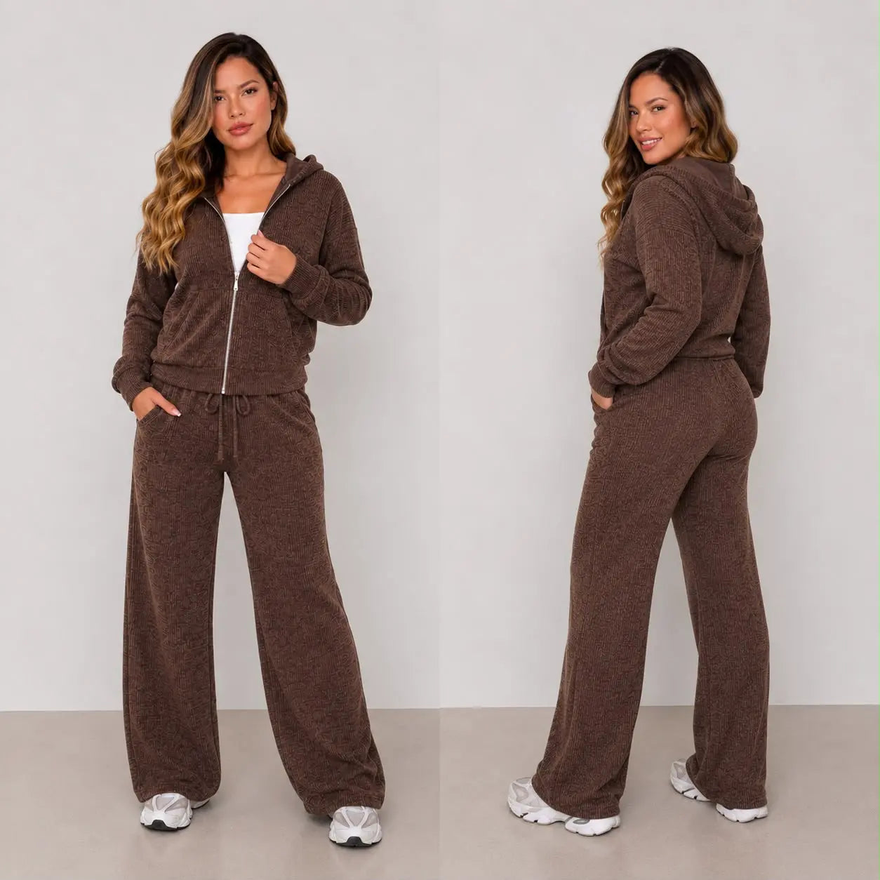 (Kit com 3) Conjunto Feminino em Malha Ribana com Capuz [LIQUIDAÇÃO DE INVERNO]