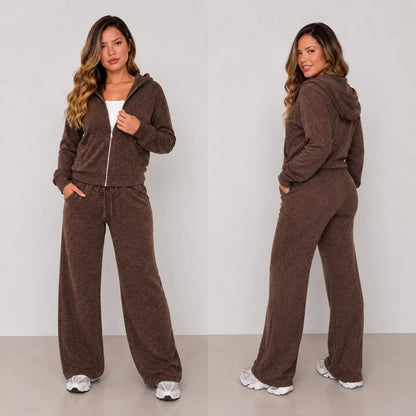 (Kit com 3) Conjunto Feminino em Malha Ribana com Capuz [LIQUIDAÇÃO DE INVERNO]