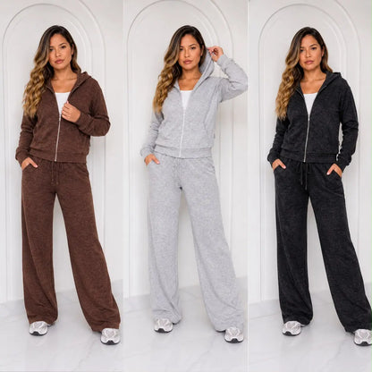 (Kit com 3) Conjunto Feminino em Malha Ribana com Capuz [LIQUIDAÇÃO DE INVERNO]
