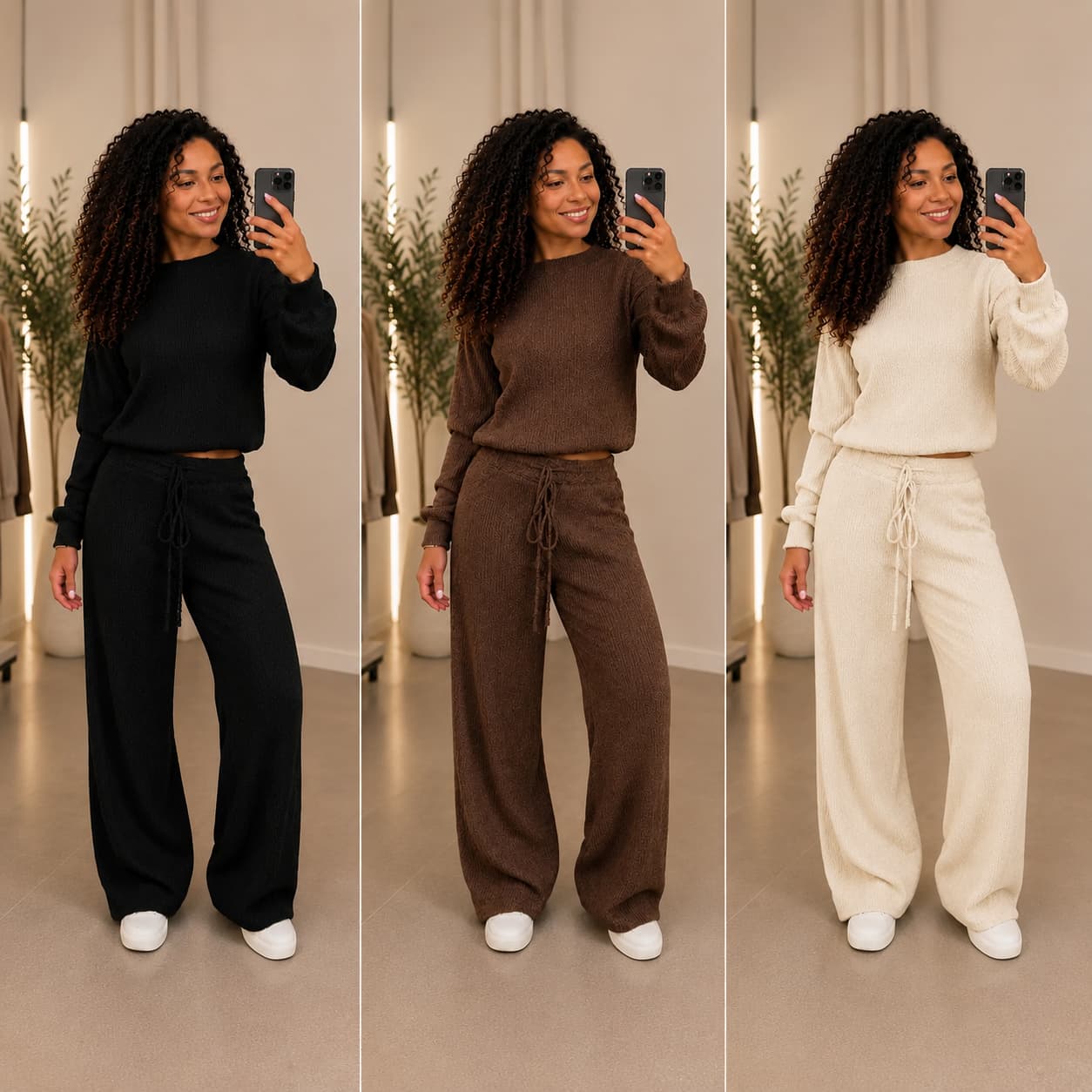 (Kit com 3) Conjunto Canelado em Tricot Paty [LIQUIDAÇÃO DE INVERNO)