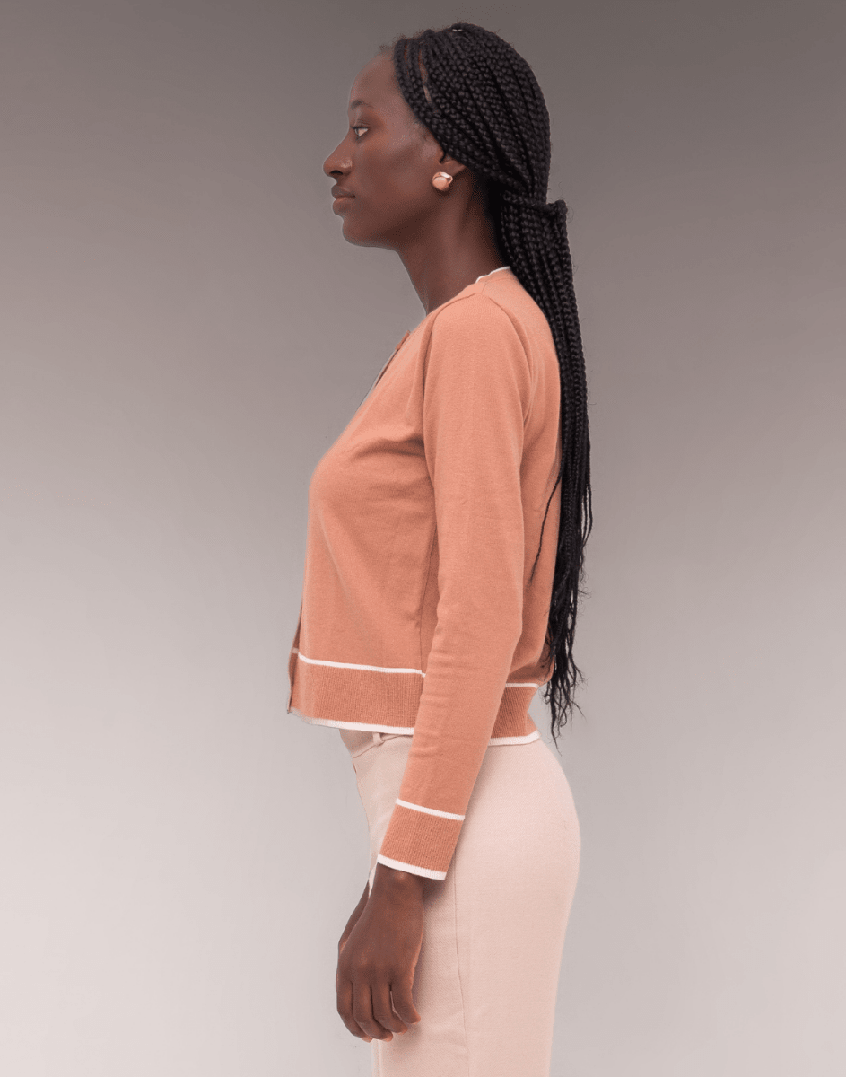 Cardigan Bicolor Bege - Tricote Modas