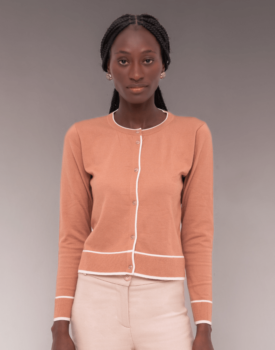 Cardigan Bicolor Bege - Tricote Modas