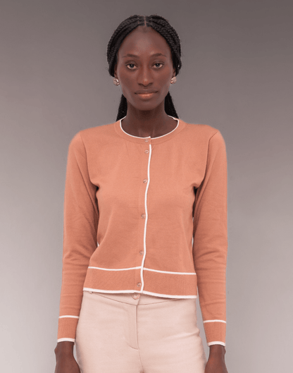 Cardigan Bicolor Bege - Tricote Modas
