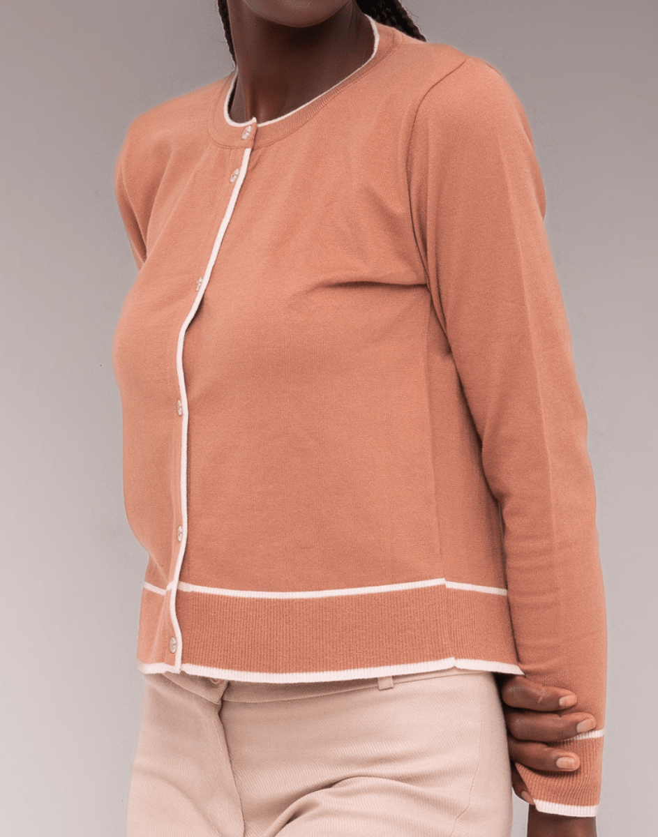 Cardigan Bicolor Bege - Tricote Modas