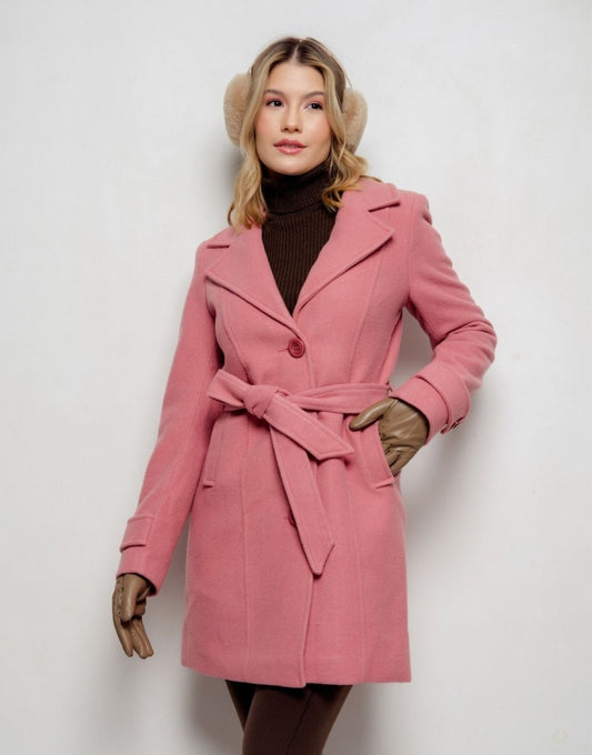 Casaco de Lã Natural Trench Mayfair Rosa Seco - Tricote Modas