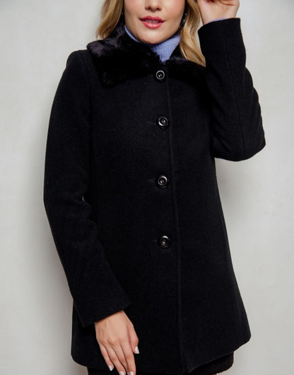 Casaco Lã Natural Gola Pelo Bérgamo Preto - Tricote Modas