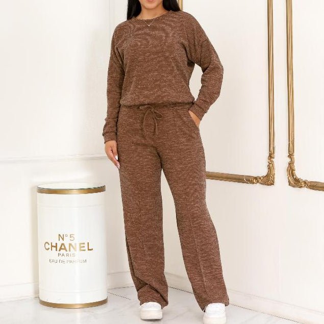 Conjunto Femenino Lanzinha Ribi canelada 2 Peças Blusa e Pantalona plus size - Tricote Modas