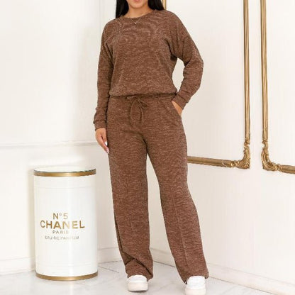 Conjunto Femenino Lanzinha Ribi canelada 2 Peças Blusa e Pantalona plus size - Tricote Modas
