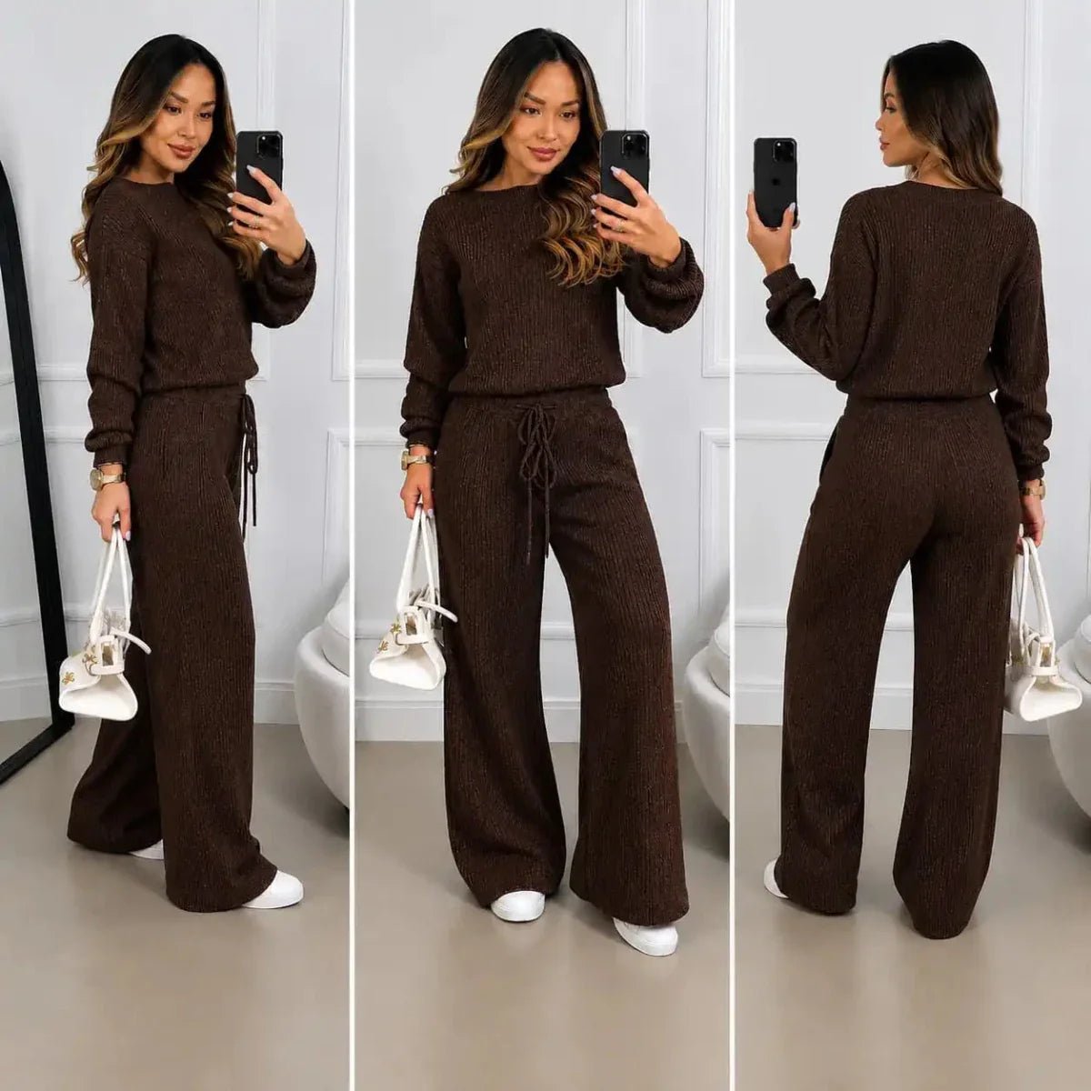 Conjunto Feminino Canelado em Tricot (Blusa + Calça) | PROMOÇÃO DE INVERNO - Tricote Modas