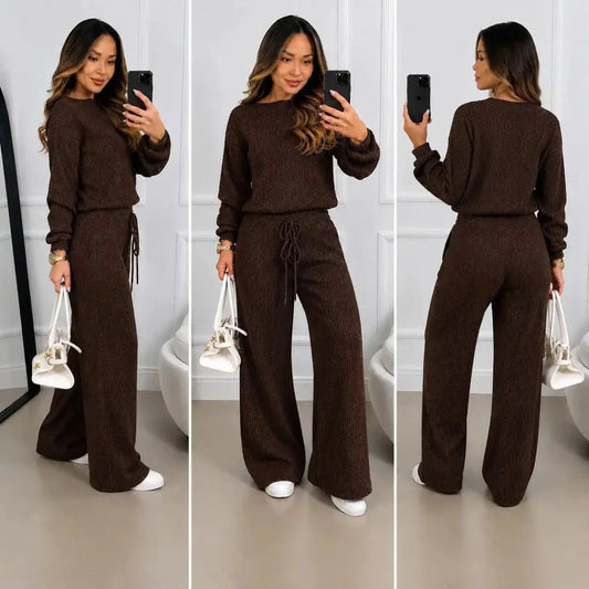 Conjunto Feminino Canelado em Tricot (Blusa + Calça) | PROMOÇÃO DE INVERNO - Tricote Modas