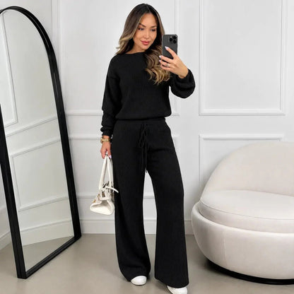 Conjunto Feminino Canelado em Tricot (Blusa + Calça) | PROMOÇÃO DE INVERNO - Tricote Modas