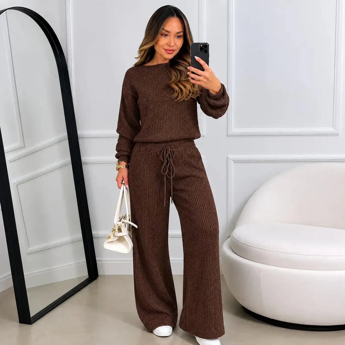 Conjunto Feminino Canelado em Tricot (Blusa + Calça) | PROMOÇÃO DE INVERNO - Tricote Modas