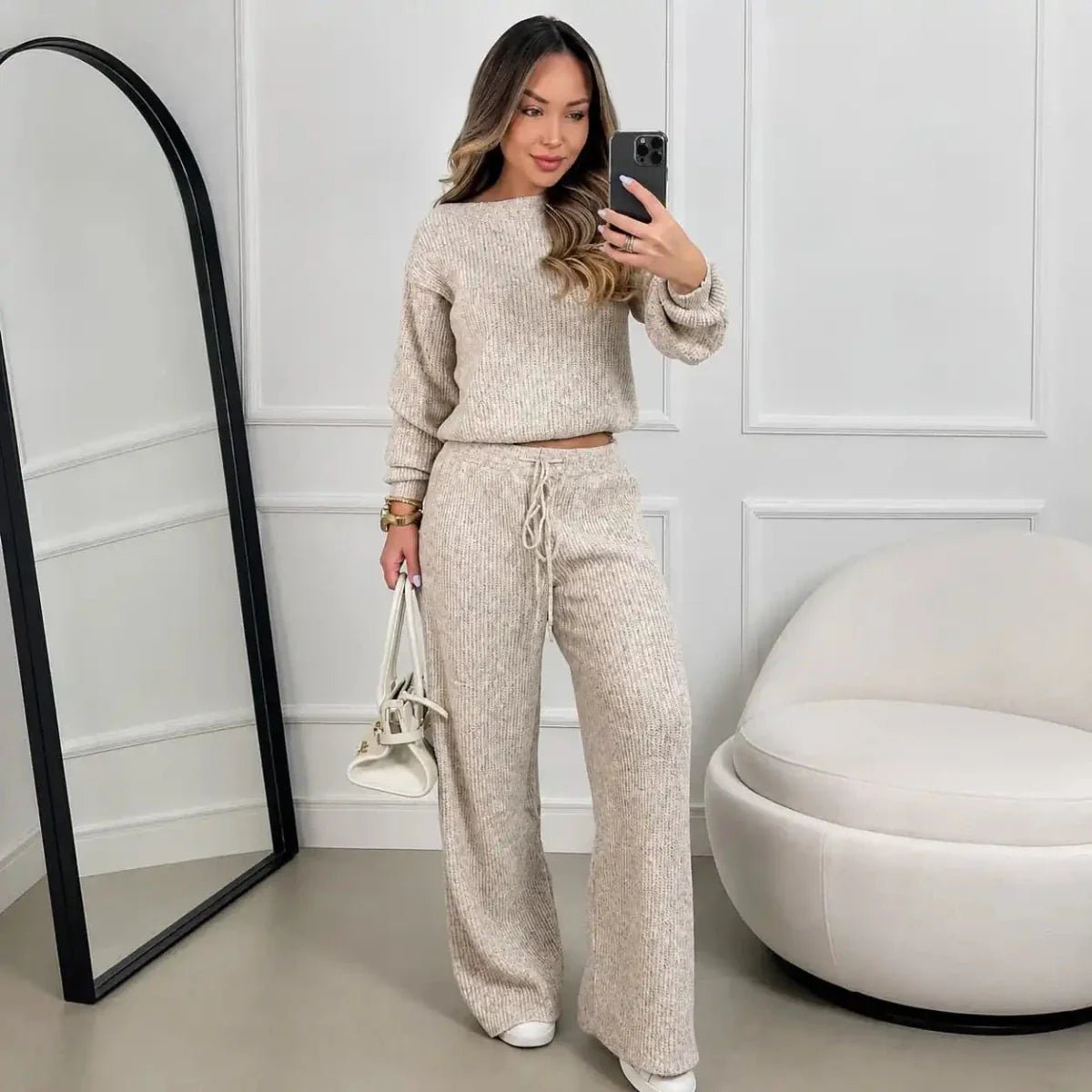 Conjunto Feminino Canelado em Tricot (Blusa + Calça) | PROMOÇÃO DE INVERNO - Tricote Modas