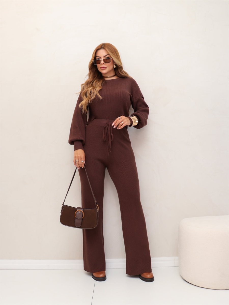 Conjunto Feminino Tricot Blusa Manga Longa e Calça Pantalona Elegante Confortável Inverno 3RD SD2008 - Tricote Modas