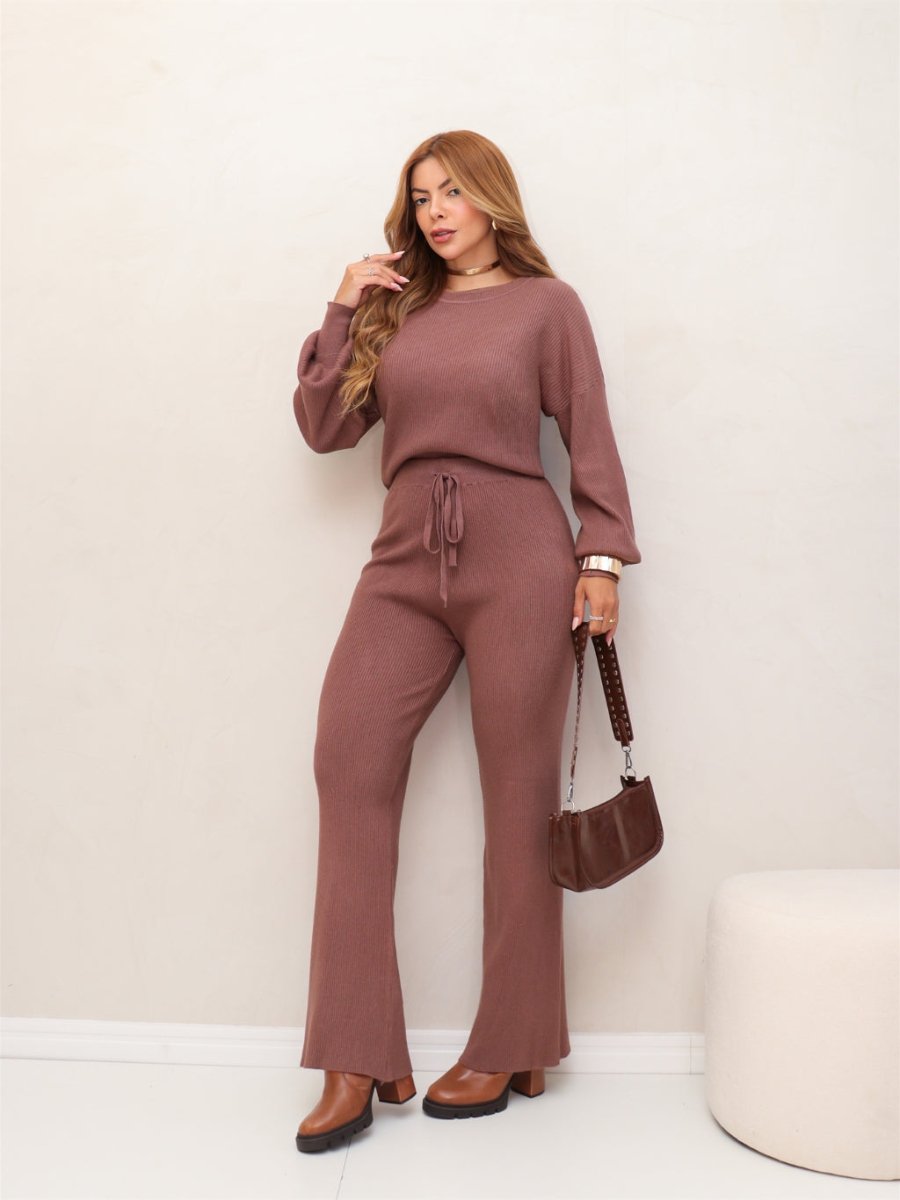 Conjunto Feminino Tricot Blusa Manga Longa e Calça Pantalona Elegante Confortável Inverno 3RD SD2008 - Tricote Modas