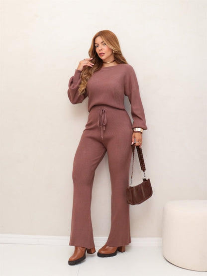 Conjunto Feminino Tricot Blusa Manga Longa e Calça Pantalona Elegante Confortável Inverno 3RD SD2008 - Tricote Modas