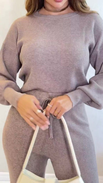 Conjunto Feminino Tricot Blusa Manga Longa e Calça Pantalona Elegante Confortável Inverno 3RD SD2008 - Tricote Modas