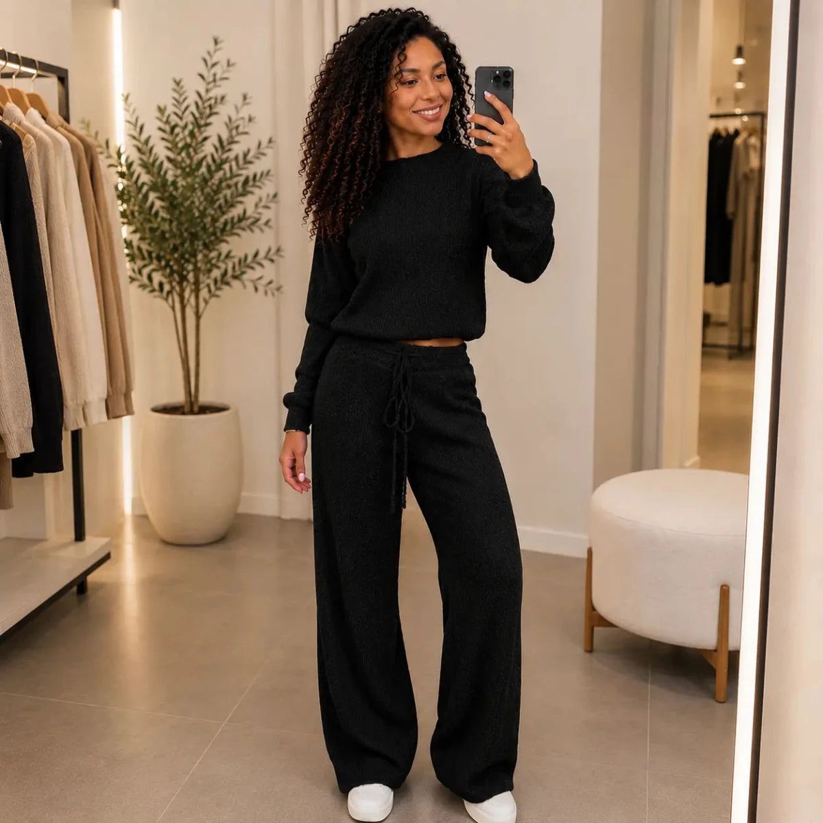 Conjunto Paty — Blusa e Calça Canelada em Tricot | Oferta de Inverno - Tricote Modas