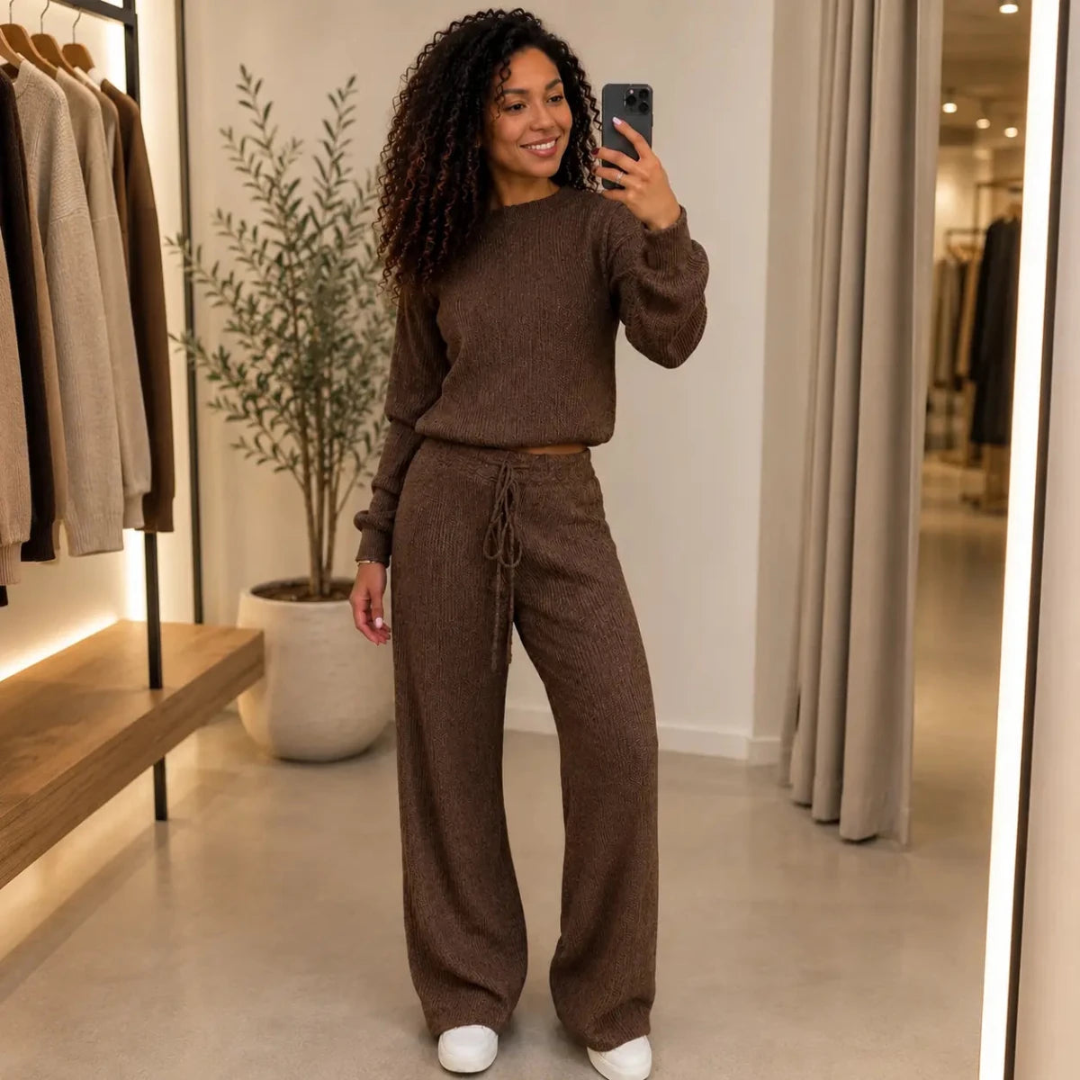 Conjunto Paty — Blusa e Calça Canelada em Tricot | Oferta de Inverno - Tricote Modas