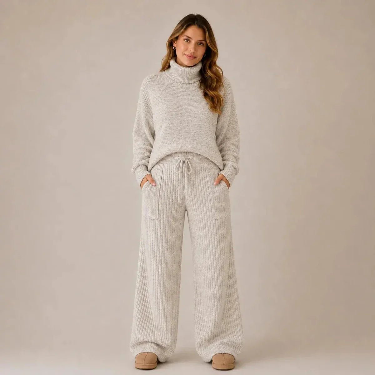 Conjunto Tatiana de Tricot Mousse — Blusa Gola Alta + Calça - Tricote Modas