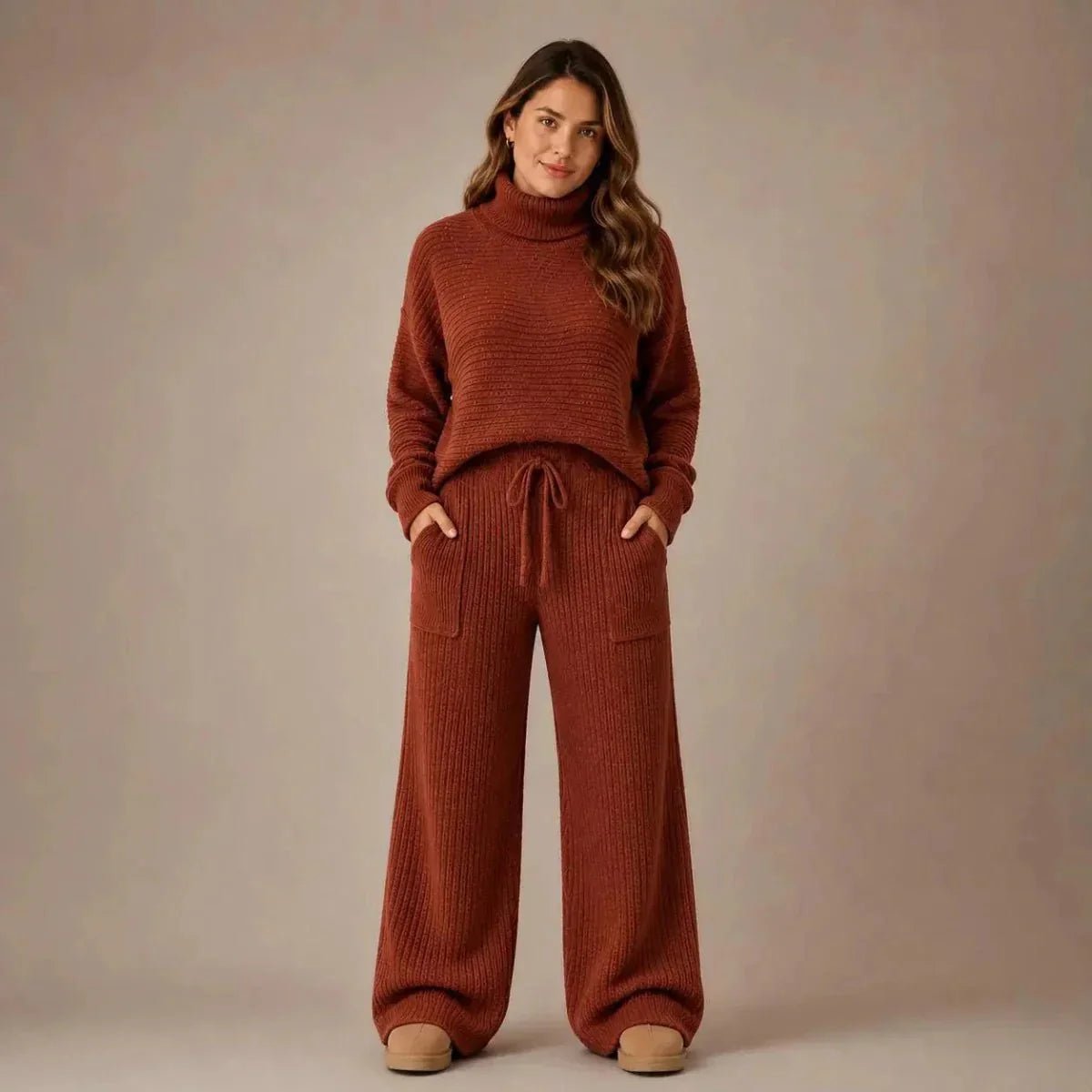 Conjunto Tatiana de Tricot Mousse (Blusa Gola Alta + Calça) - Tricote Modas