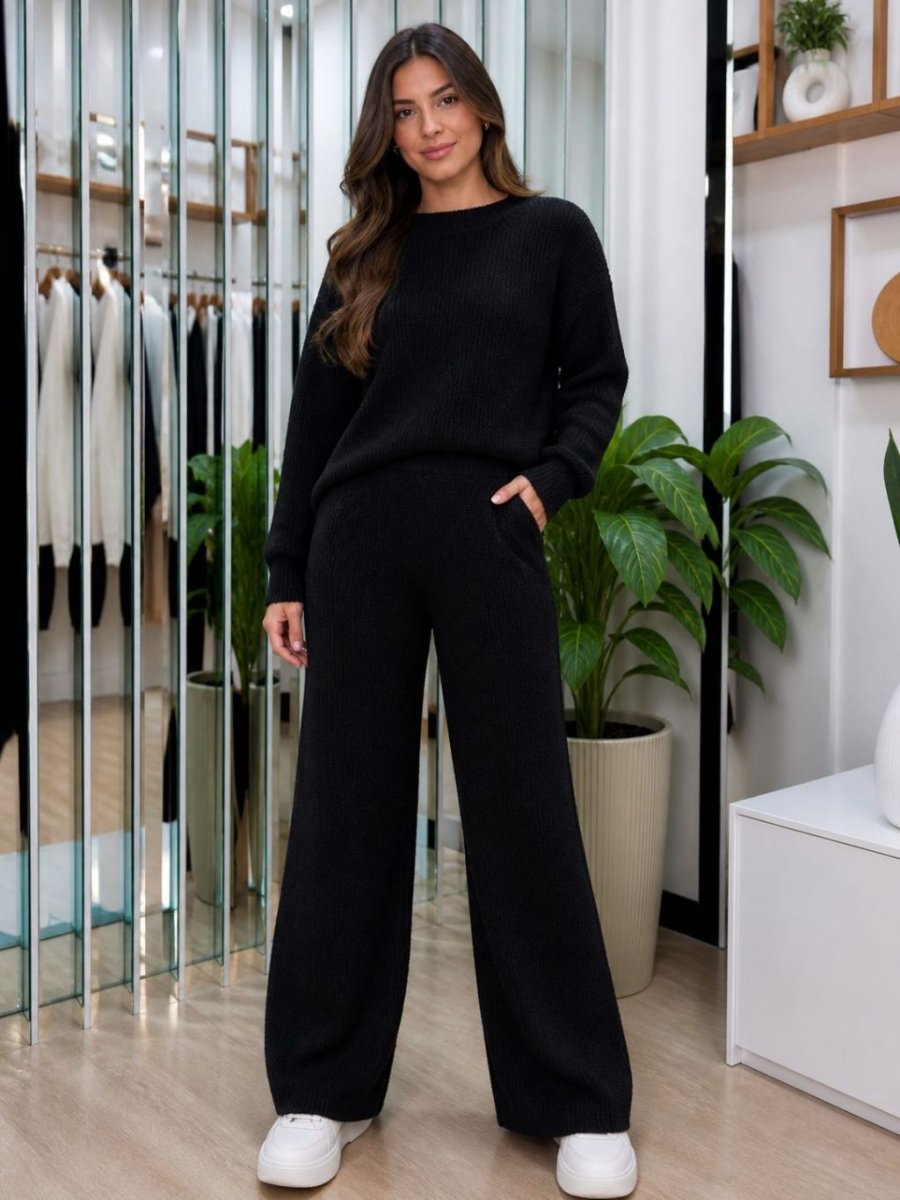 Conjunto Tricot Mousse Blusa Manga Longa e Calça Pantalona Elegante - Tricote Modas