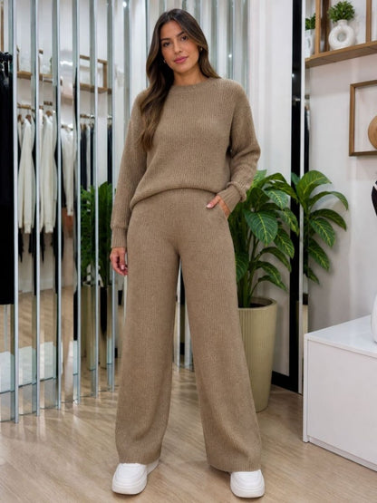 Conjunto Tricot Mousse Blusa Manga Longa e Calça Pantalona Elegante - Tricote Modas