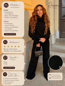 Conjunto Tricot Mousse Feminino Cropped Gola Alta Inverno Estiloso Calça Pantalona Canelada Exclusivo - Tricote Modas