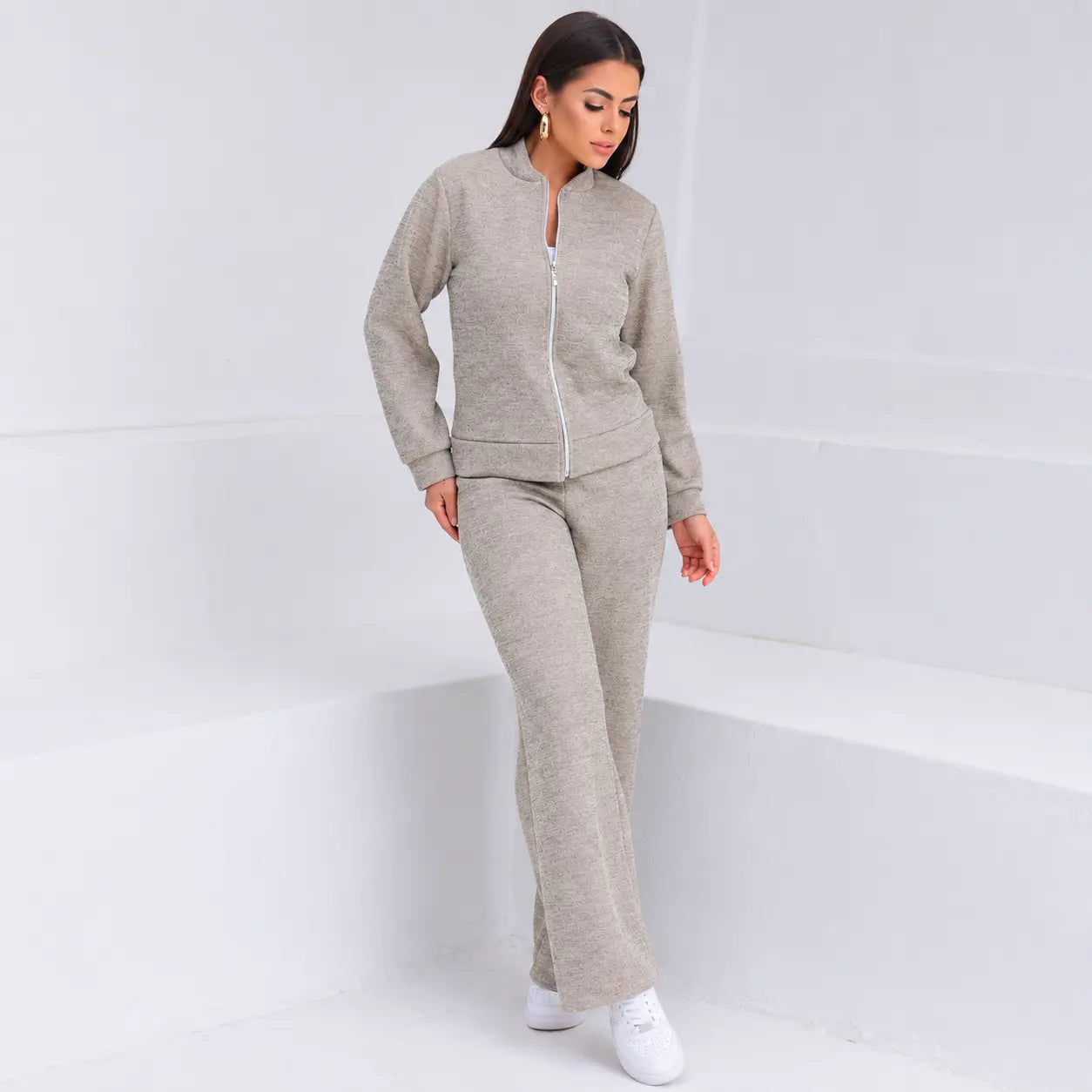 Conjunto Feminino Malha Rib - Com Zíper