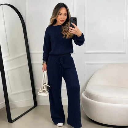 Kit 2 Conjuntos Feminino Canelado em Tricot (Blusa + Calça) - Tricote Modas