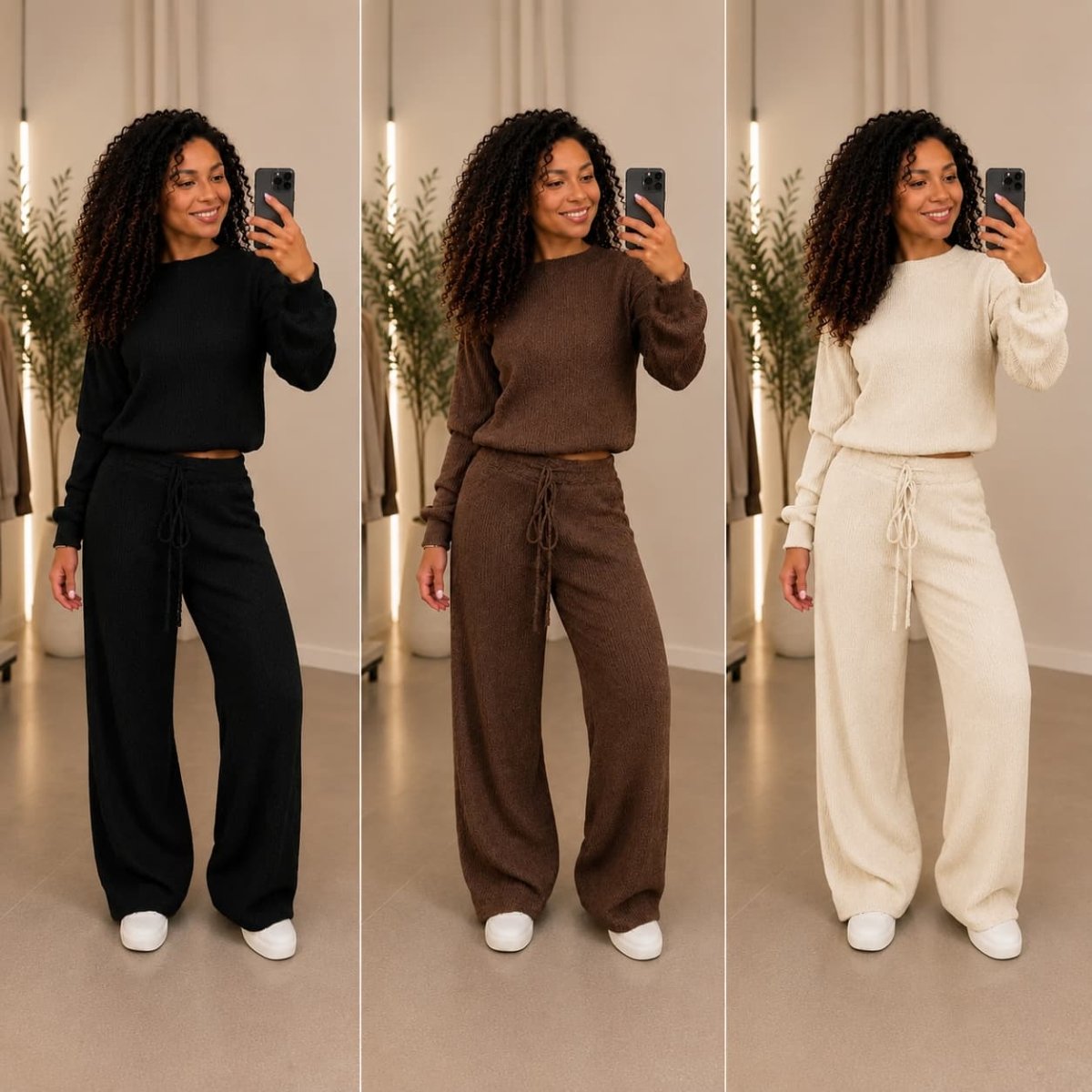 Kit com 3 Conjunto Canelado em Tricot Paty [LIQUIDAÇÃO DE INVERNO] - Tricote Modas