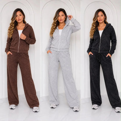 (Kit com 3) Conjunto Feminino em Malha Ribana com Capuz [LIQUIDAÇÃO DE INVERNO] - Tricote Modas