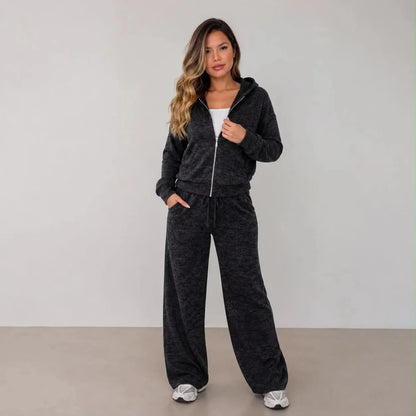 (Kit com 3) Conjunto Feminino em Malha Ribana com Capuz [LIQUIDAÇÃO DE INVERNO] - Tricote Modas