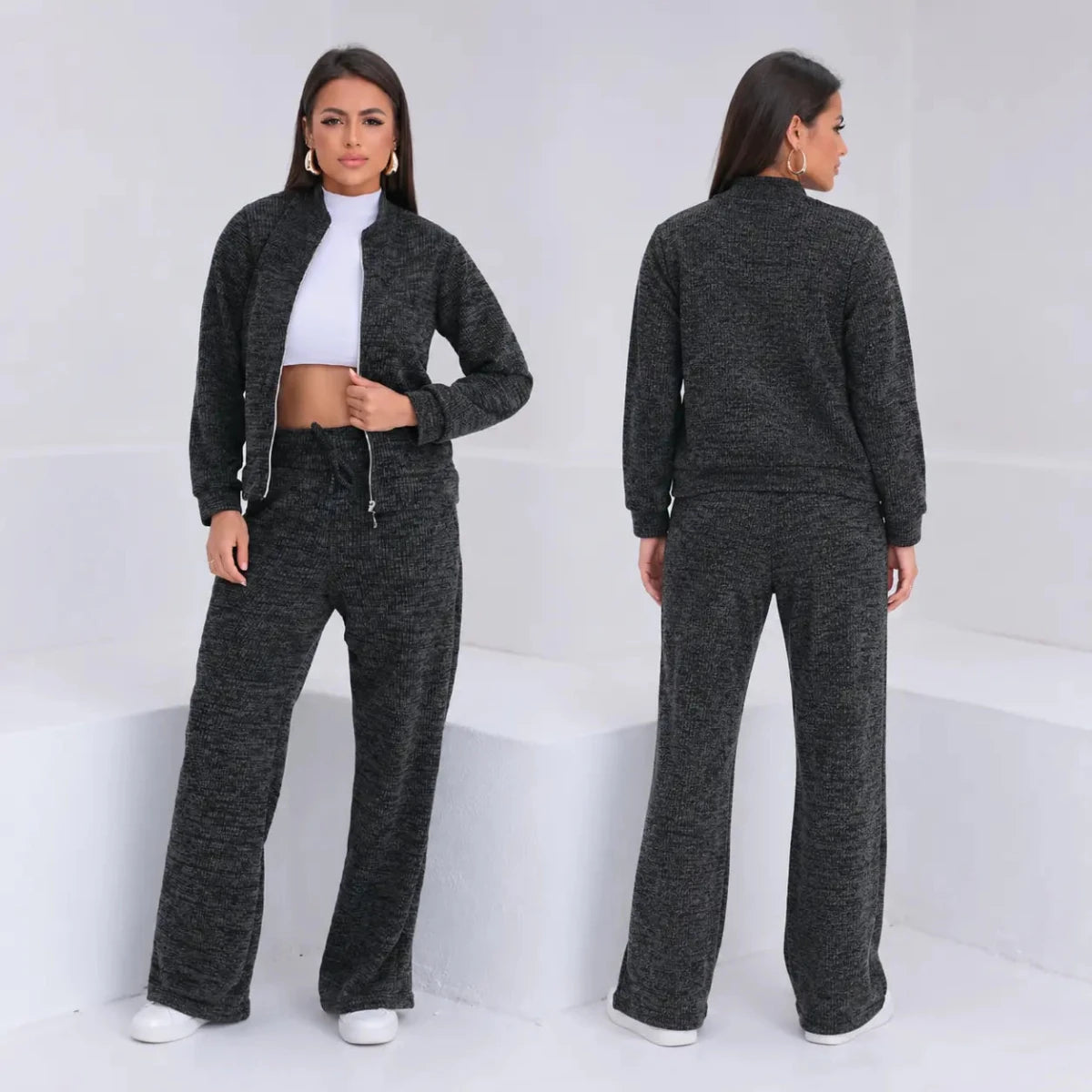 Kit com 3 Conjuntos Feminino em Malha Ribana com Zíper - [OFERTA DE INVERNO] - Tricote Modas