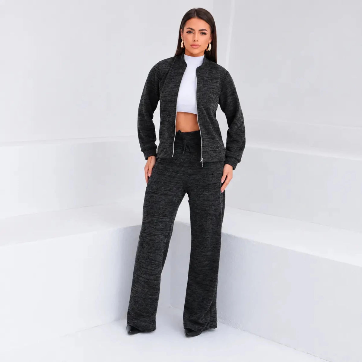 Kit com 3 Conjuntos Feminino em Malha Ribana com Zíper - [OFERTA DE INVERNO] - Tricote Modas