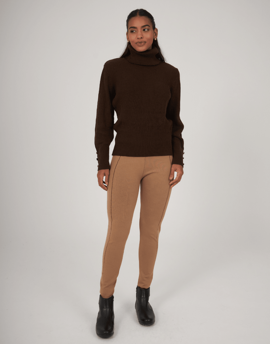 Legging Tricot Invernada Stripe Bege Bruma - Tricote Modas