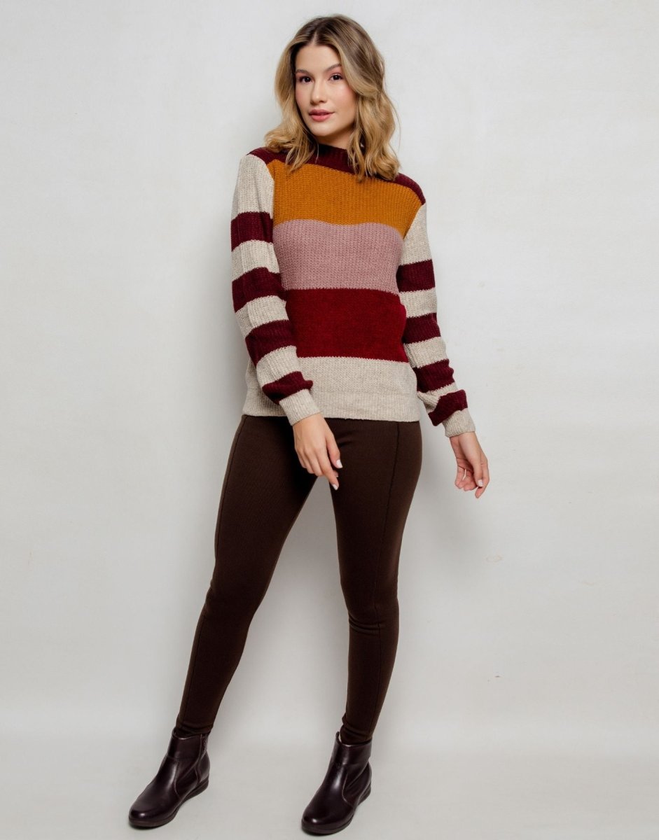 Legging Tricot Invernada Stripe Marrom - Tricote Modas
