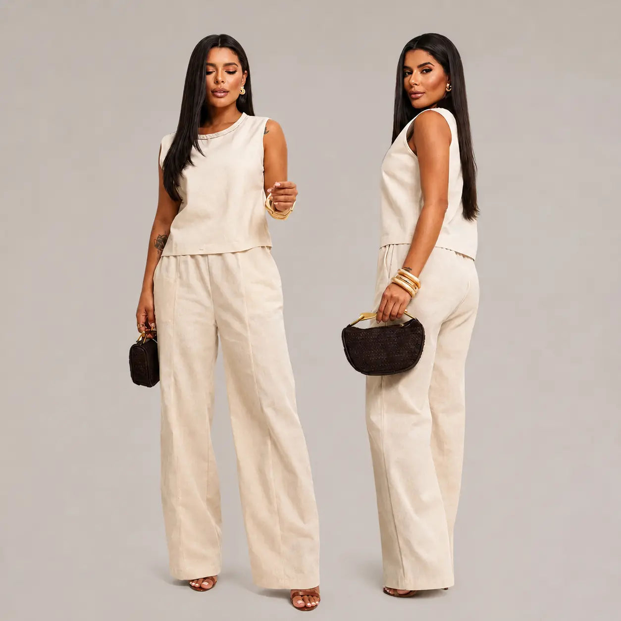 (Kit com 2) Conjunto Feminino em Linho Premium - 40%OFF
