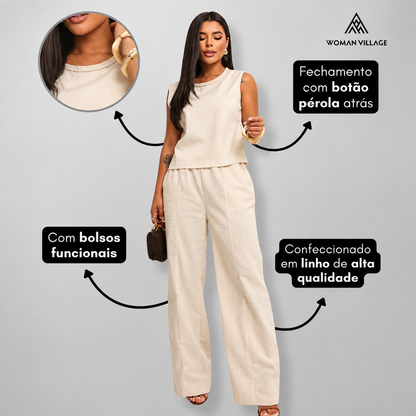 (Kit com 2) Conjunto Feminino em Linho Premium - 40%OFF