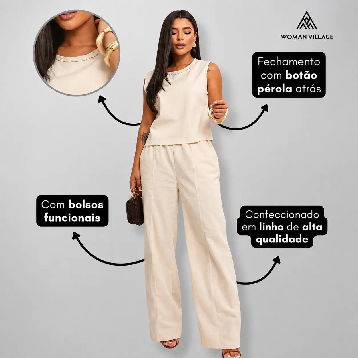 (KIT COM 2) Conjunto Feminino em Linho Premium - 40%OFF