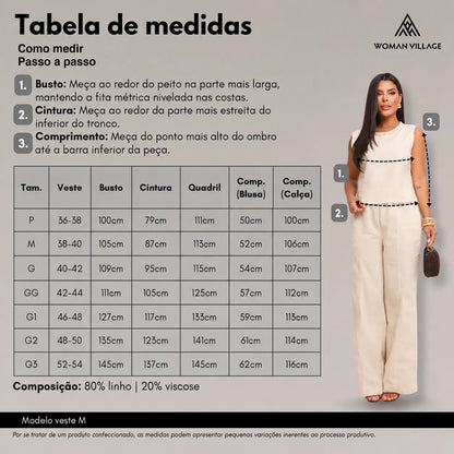 (KIT COM 2) Conjunto Feminino em Linho Premium - 40%OFF