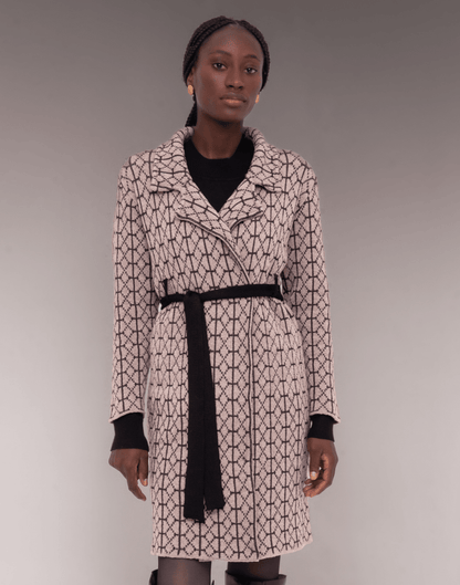 Trench Coat Mousse Geométrico Bege e Preta - Tricote Modas