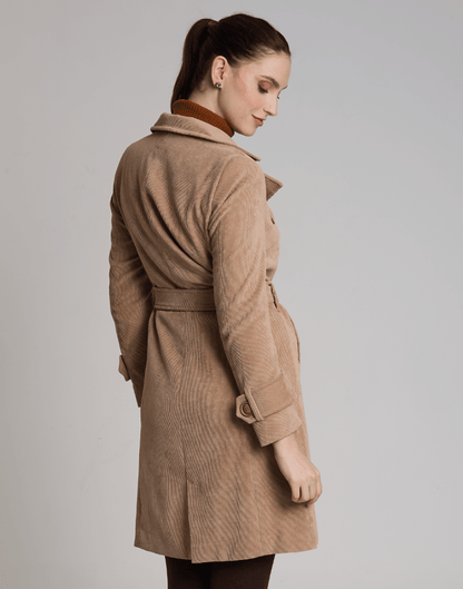 Trench Coat Veludo Cotelê Bege - Tricote Modas