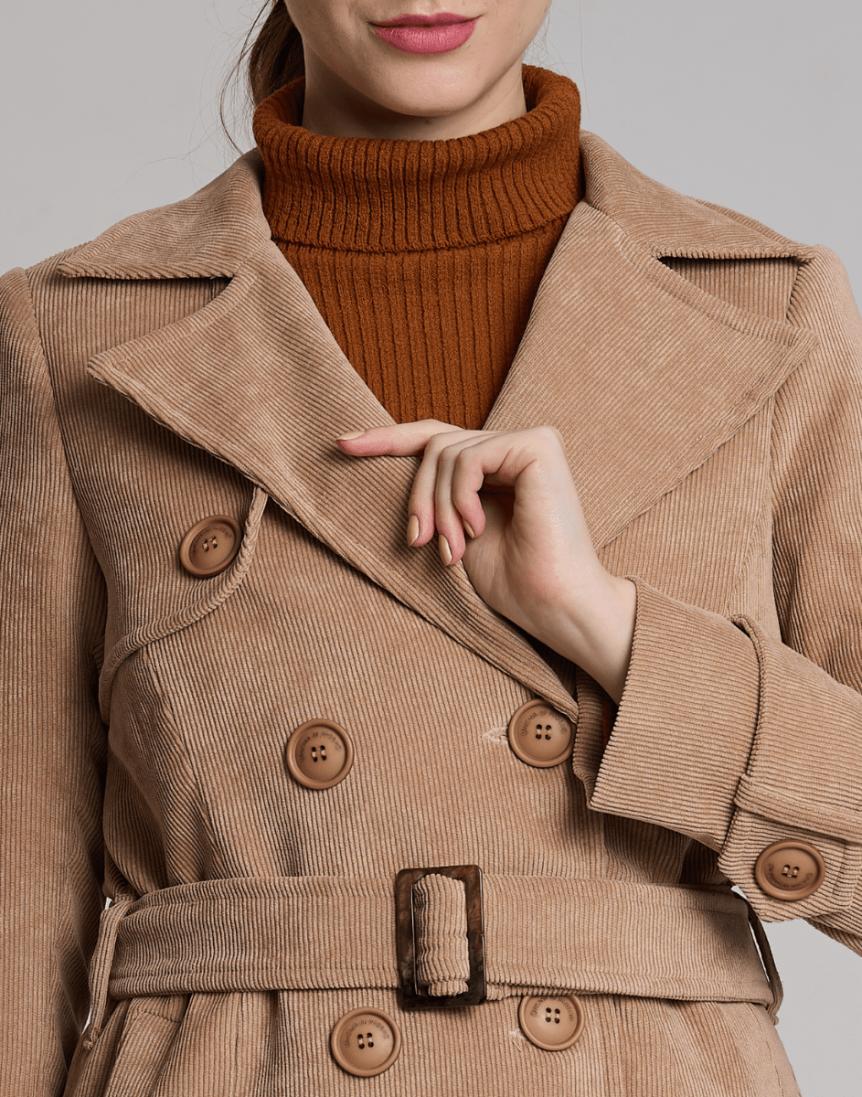 Trench Coat Veludo Cotelê Bege - Tricote Modas