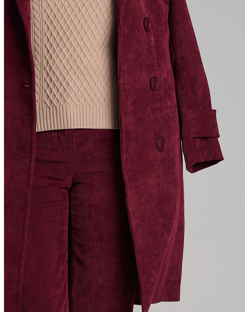Trench Coat Veludo Cotelê Vinho - Tricote Modas