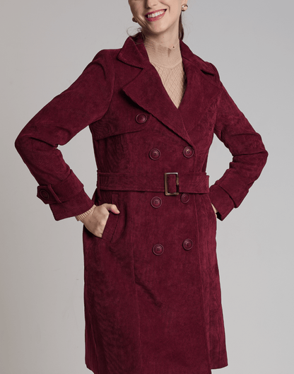 Trench Coat Veludo Cotelê Vinho - Tricote Modas