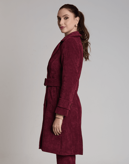Trench Coat Veludo Cotelê Vinho - Tricote Modas