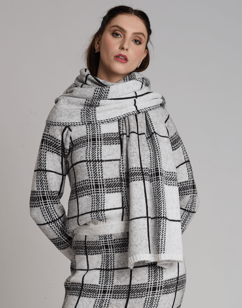 Xale Tartan Dunbar Branca - Tricote Modas
