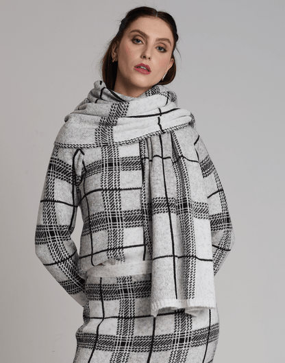 Xale Tartan Dunbar Branca - Tricote Modas